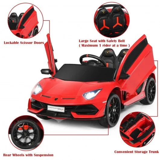 12V Licensed Lamborghini SVJ RC Kids Ride On Car with Trunk and Music-Red