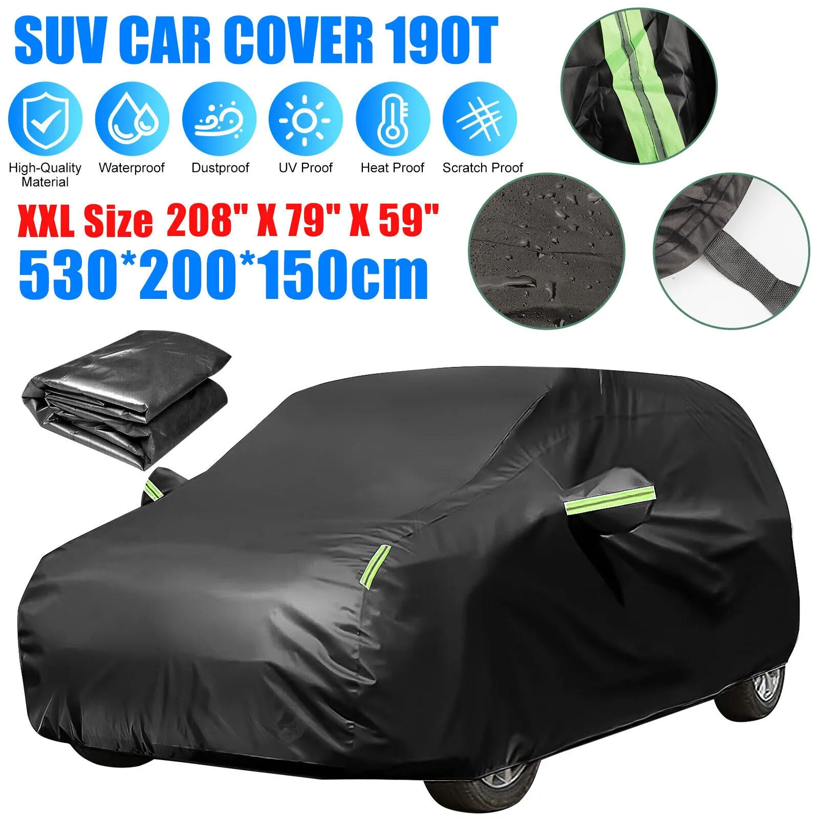 2XL Size Full Car Cover Waterproof Rain UV Dust Resistant All Weather Protection