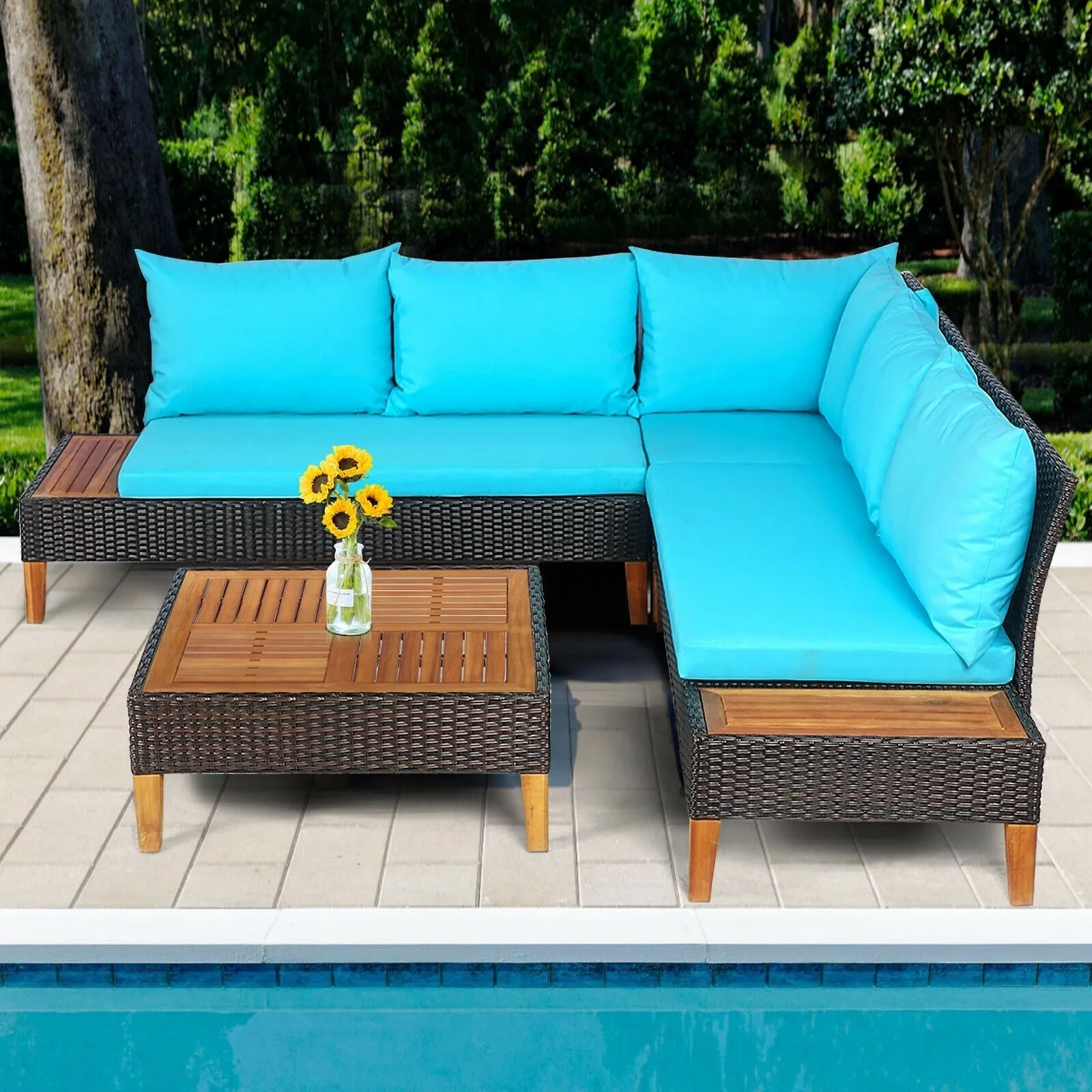 4pc Patio Rattan Cushioned Furniture Set - Turquoise