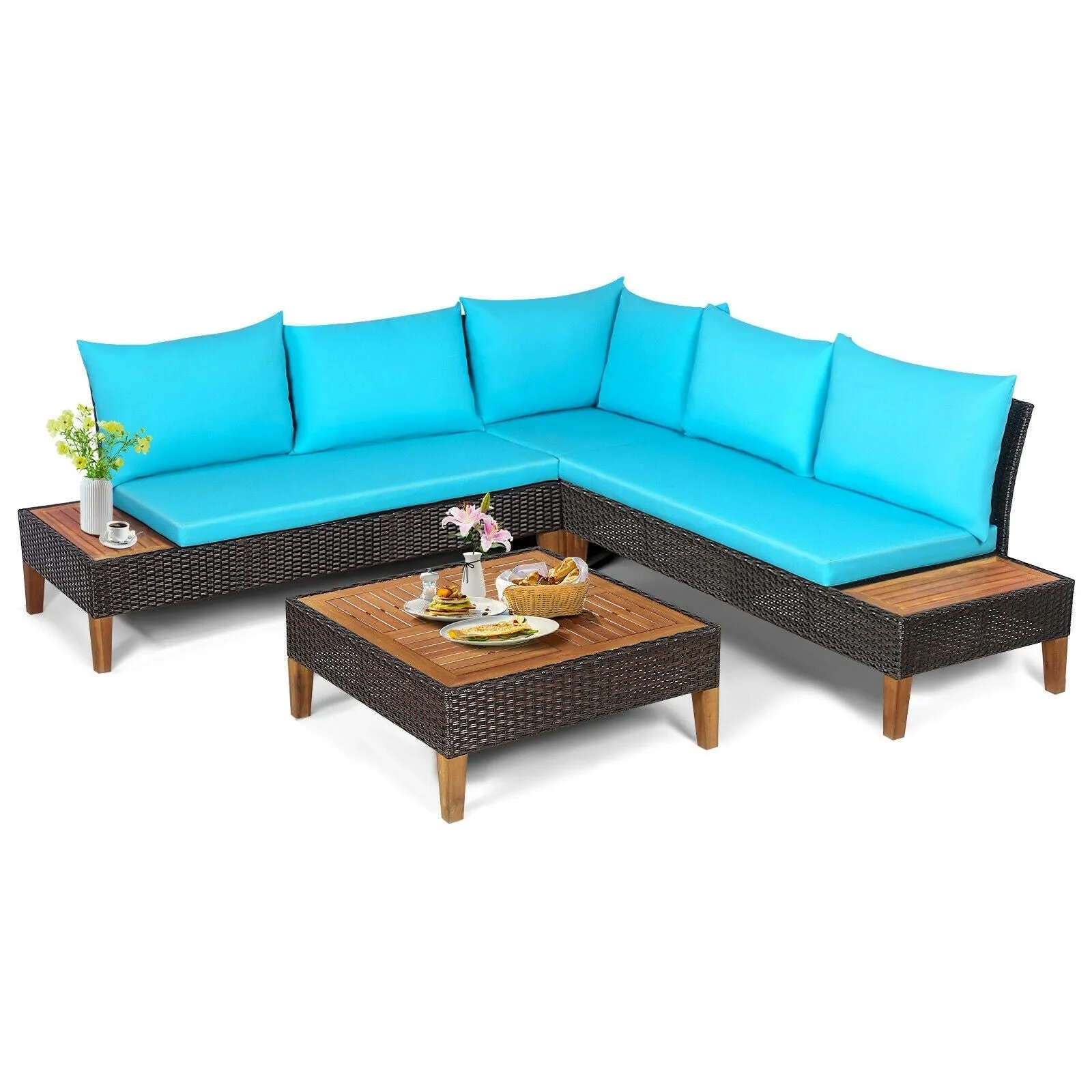 4pc Patio Rattan Cushioned Furniture Set - Turquoise