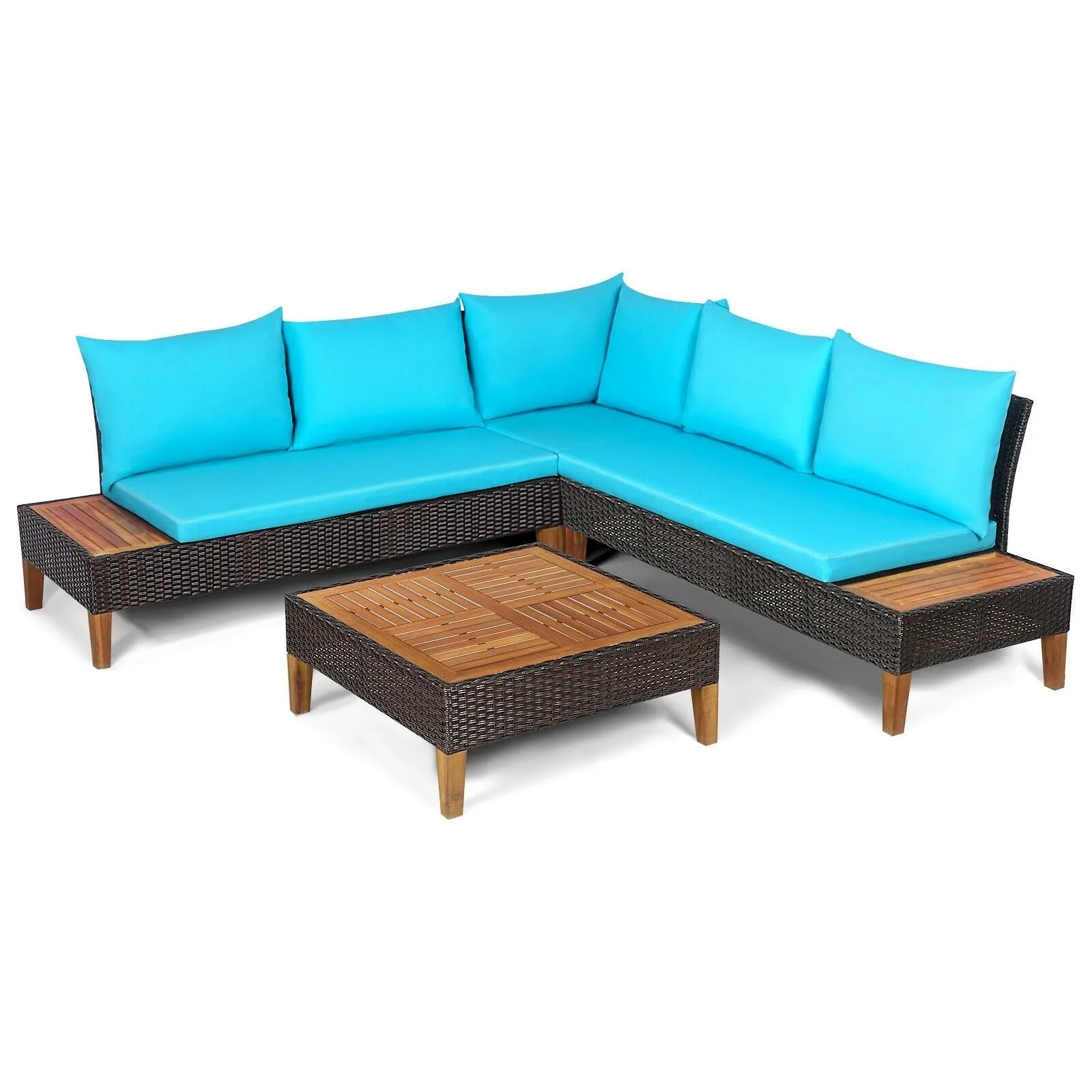 4pc Patio Rattan Cushioned Furniture Set - Turquoise