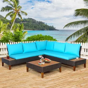 4pc Patio Rattan Cushioned Furniture Set - Turquoise