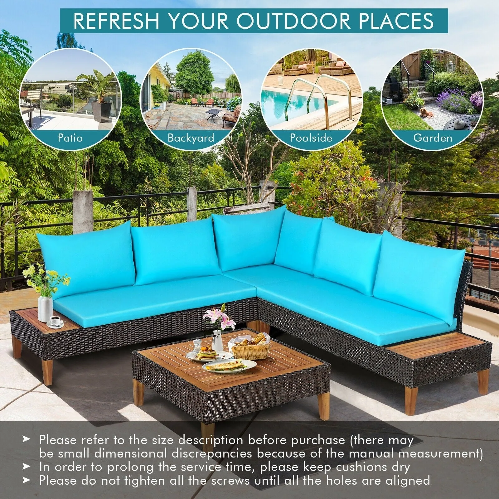 4pc Patio Rattan Cushioned Furniture Set - Turquoise