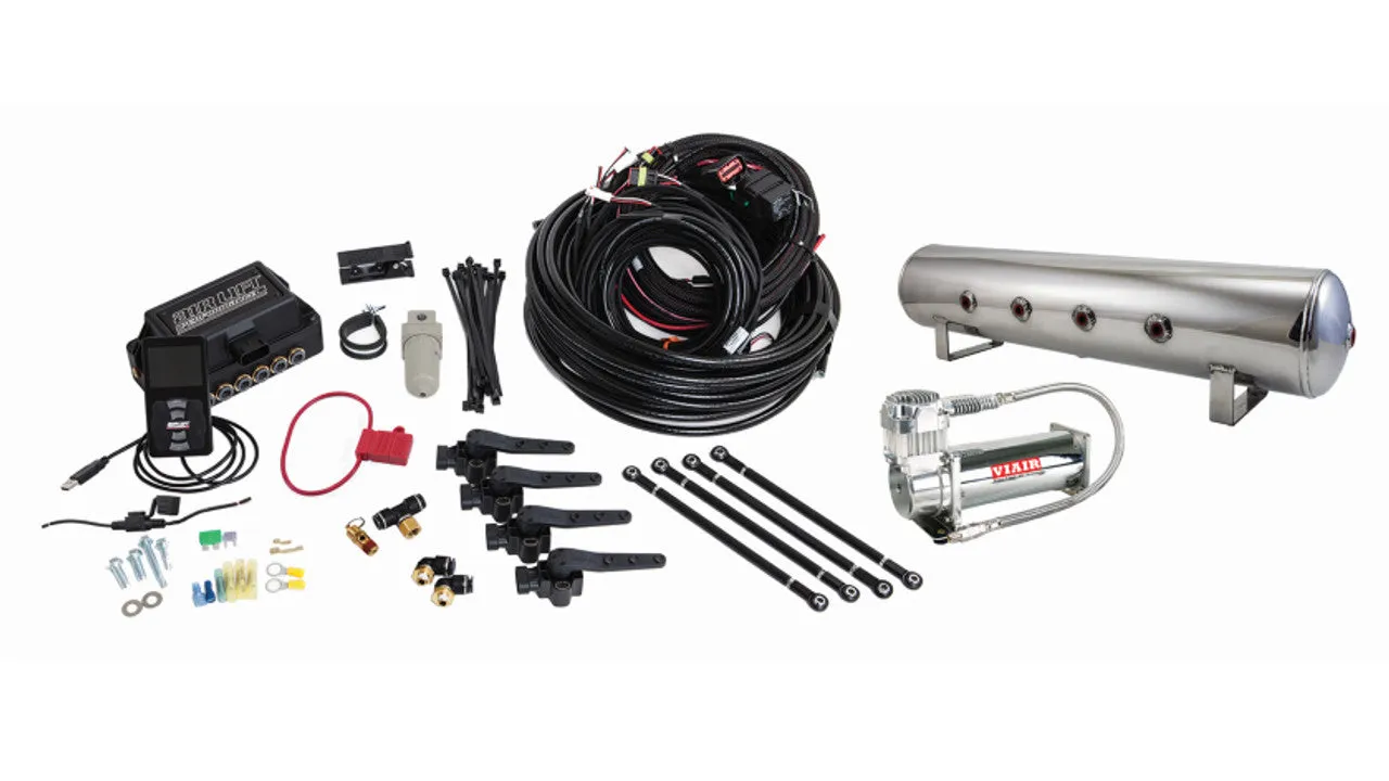 Air Lift Performance 3H Air Management (1/4" Air Line, 4 Gallon 7-Port Lightweight Polished Aluminum Tank, VIAIR 444C Compressor)