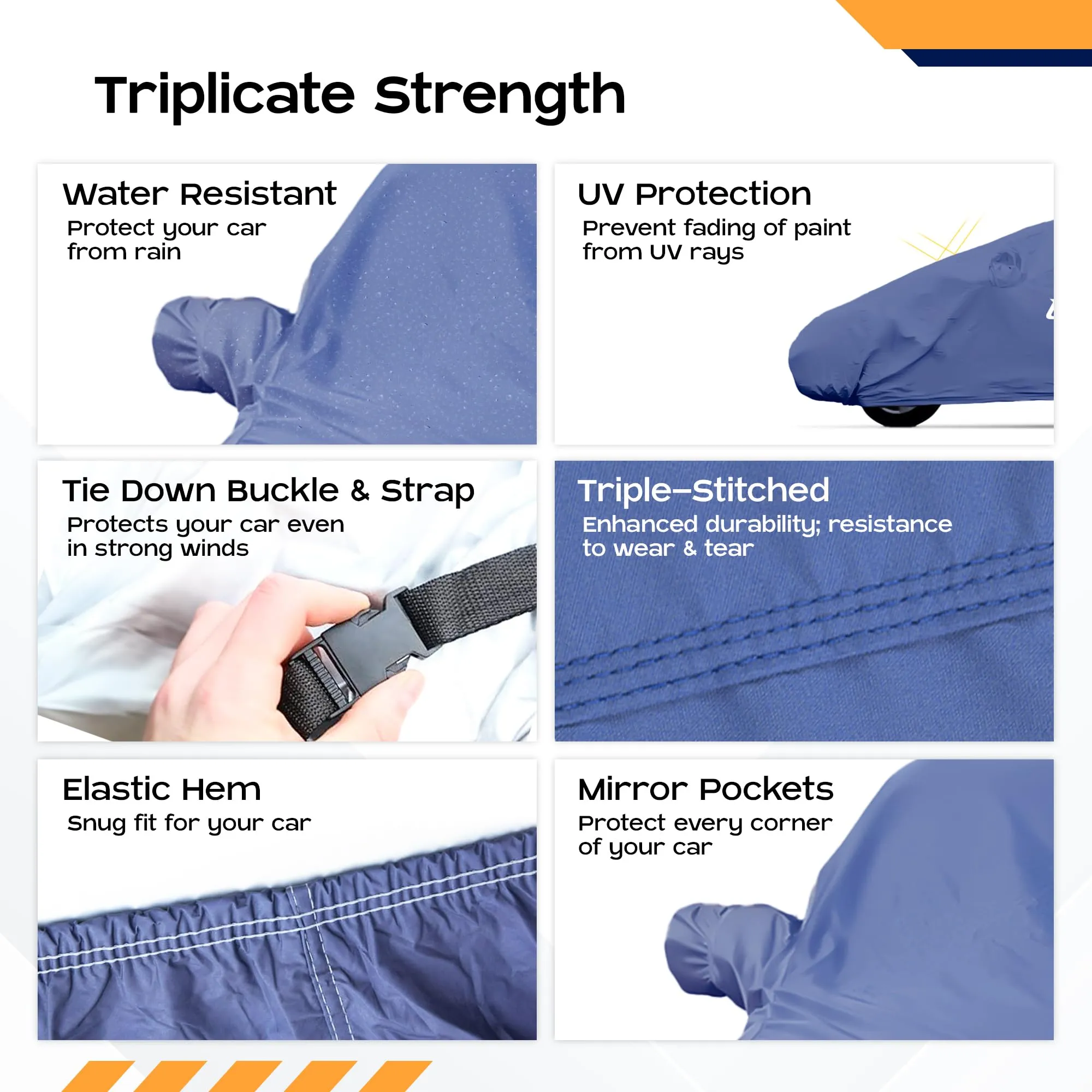 CARBINIC Car Body Cover for Hyundai Alcazar (7 Seater) 2021 | Water Resistant, UV Protection Car Cover | Body Shield | All-Weather Cover | Mirror Pocket & Antenna | Car Accessories Dusk Blue