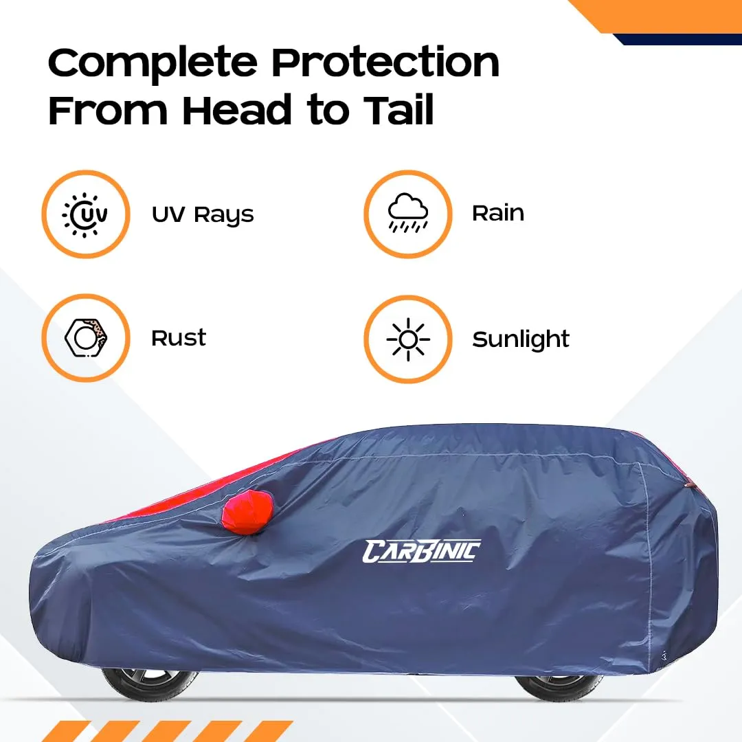 CARBINIC Car Body Cover for Mahindra Thar 2020 | Water Resistant, UV Protection Car Cover | Scratchproof Body Shield | Dustproof All-Weather Cover | Mirror Pocket & Antenna | Car Accessories, Blue Red