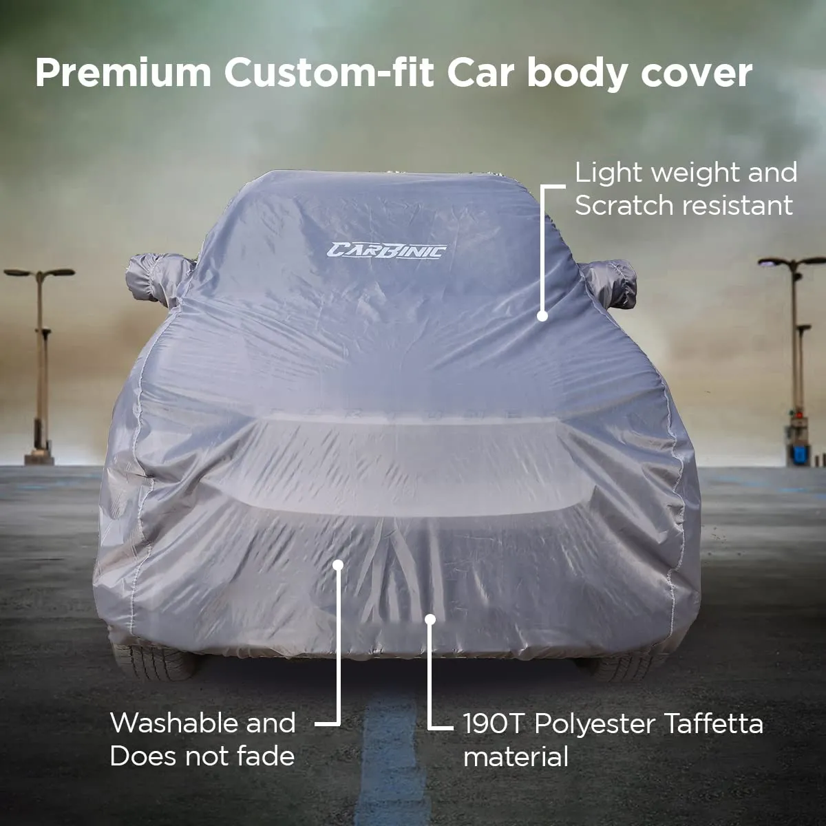 CARBINIC Car Body Cover for Maruti Baleno 2022 | Water Resistant, UV Protection Car Cover | Scratchproof Body Shield | Dustproof All-Weather Cover | Mirror Pocket & Antenna | Car Accessories, Grey