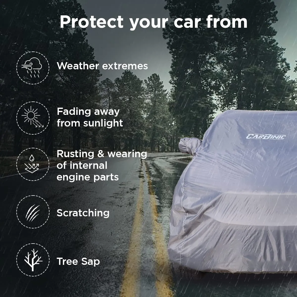 CARBINIC Car Body Cover for Maruti Baleno 2022 | Water Resistant, UV Protection Car Cover | Scratchproof Body Shield | Dustproof All-Weather Cover | Mirror Pocket & Antenna | Car Accessories, Grey
