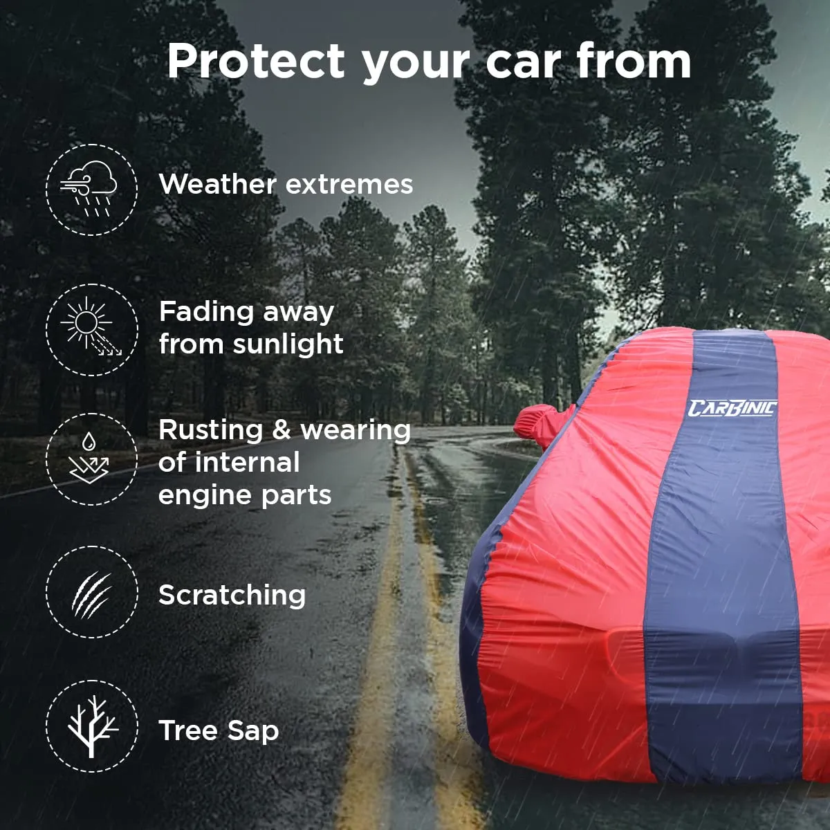 CARBINIC Car Body Cover for Maruti Brezza 2022 | Water Resistant, UV Protection Car Cover | Scratchproof Body Shield | Dustproof All-Weather Cover | Mirror Pocket & Antenna | Car Accessories, Blue Red