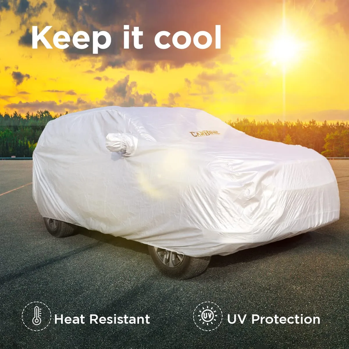 CARBINIC Car Body Cover for Maruti Swift 2018 | Water Resistant, UV Protection Car Cover | Scratchproof Body Shield | Dustproof All-Weather Cover | Mirror Pocket & Antenna | Car Accessories, Silver