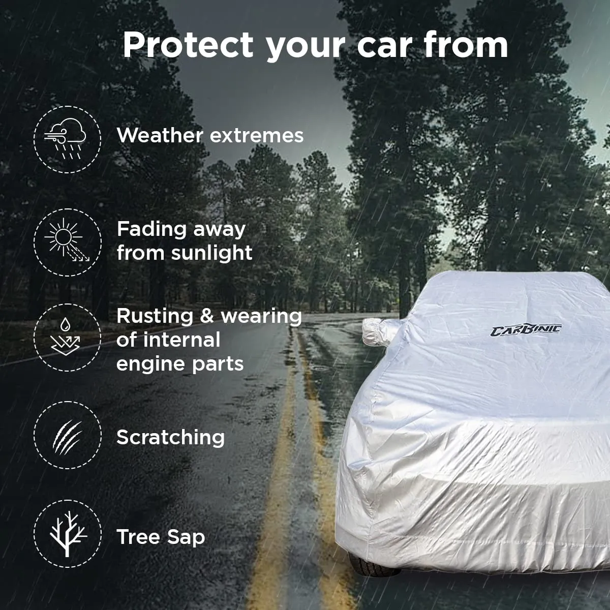 CARBINIC Car Body Cover for Maruti Swift 2018 | Water Resistant, UV Protection Car Cover | Scratchproof Body Shield | Dustproof All-Weather Cover | Mirror Pocket & Antenna | Car Accessories, Silver