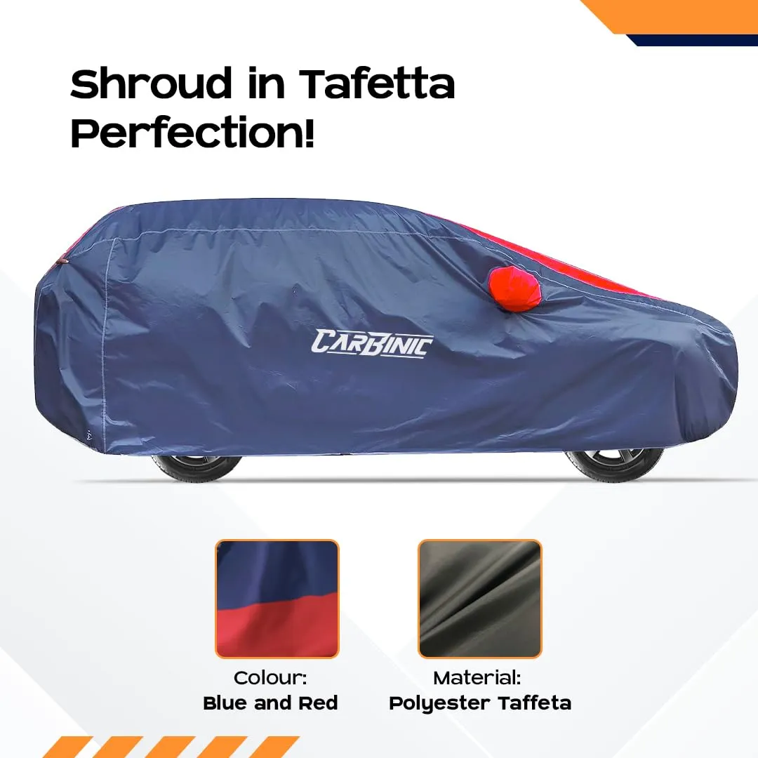 CARBINIC Car Body Cover for Maruti Swift Dzire 2017 | Water Resistant, UV Protection Car Cover | Scratchproof Body Shield | Dustproof All-Weather | Mirror Pocket & Antenna | Car Accessories, Blue Red
