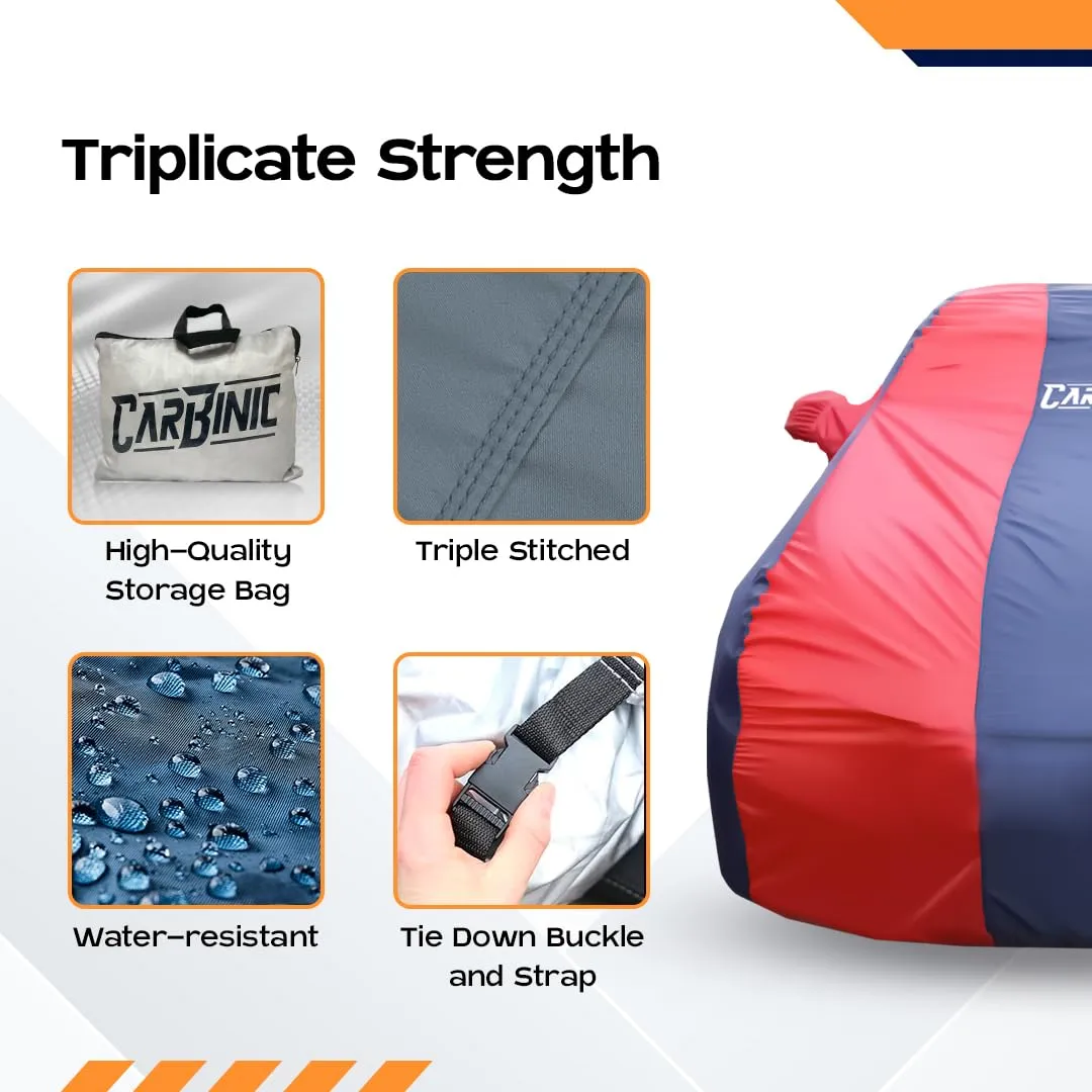 CARBINIC Car Body Cover for Maruti Swift Dzire 2017 | Water Resistant, UV Protection Car Cover | Scratchproof Body Shield | Dustproof All-Weather | Mirror Pocket & Antenna | Car Accessories, Blue Red