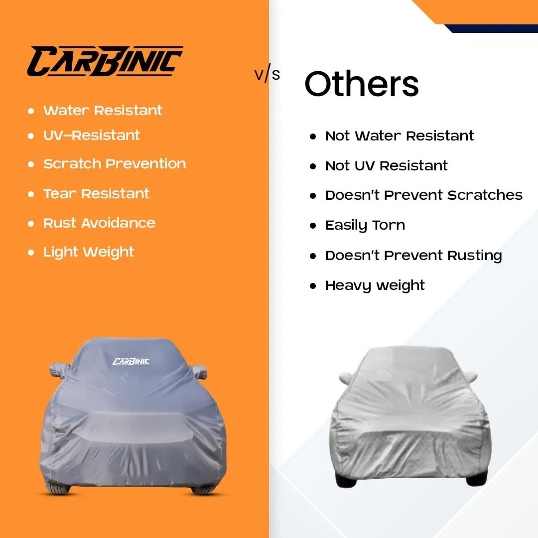 CARBINIC Car Body Cover for Toyota Fortuner 2022 | Water Resistant, UV Protection Car Cover | Scratchproof Body Shield | Dustproof All-Weather Cover | Mirror Pocket & Antenna | Car Accessories, Grey