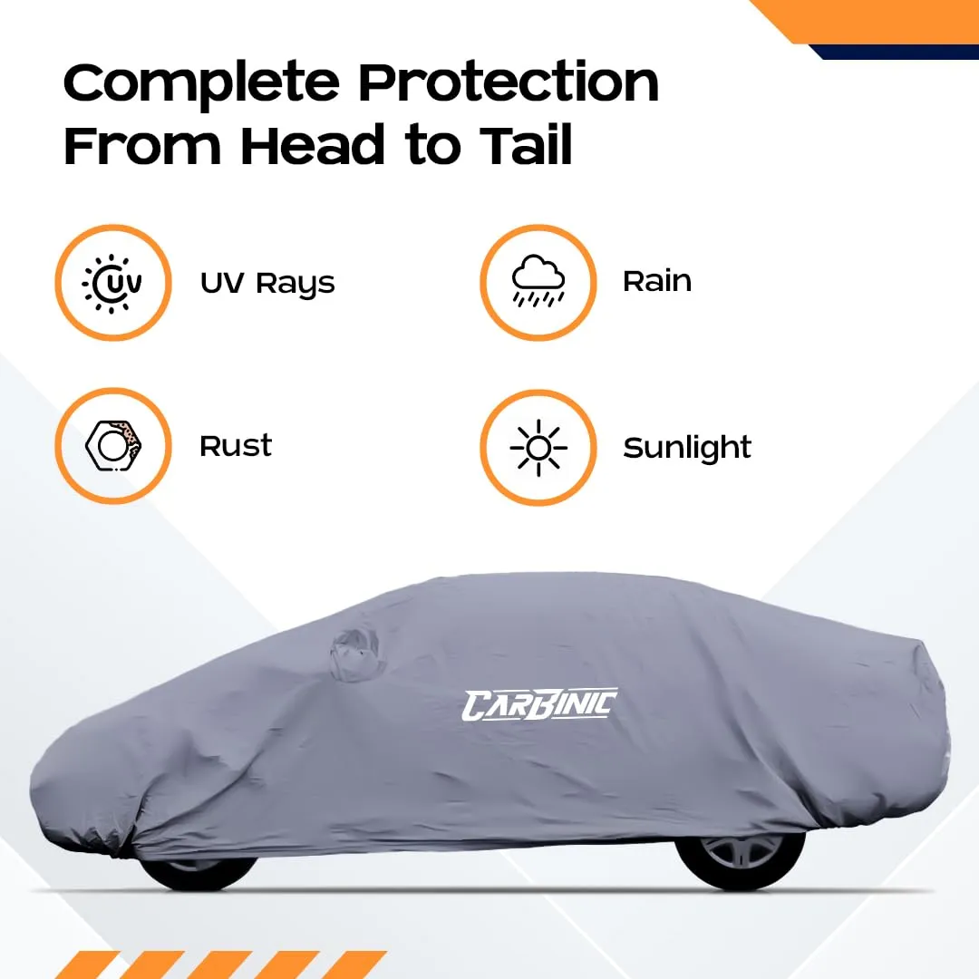 CARBINIC Car Body Cover for Toyota Fortuner 2022 | Water Resistant, UV Protection Car Cover | Scratchproof Body Shield | Dustproof All-Weather Cover | Mirror Pocket & Antenna | Car Accessories, Grey