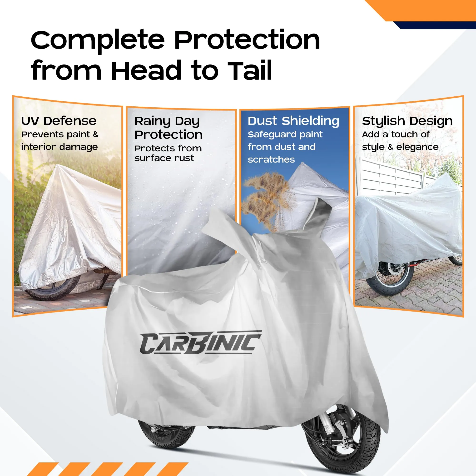 CARBINIC Water Resistant Scooty Cover | Honda Activa 6G TVS Jupiter Bajaj Chetak Electric Scooter Cover | Dustproof Washable Activa Accessories | UV Proof Scratchproof (Silver, for Scooty)