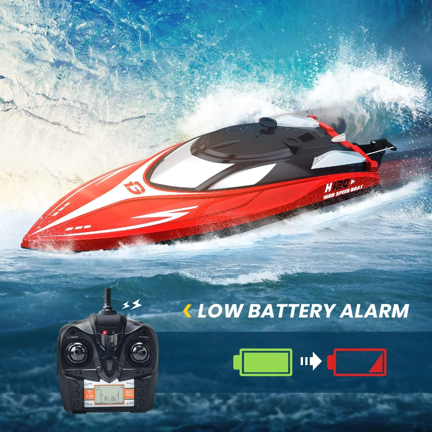 DEERC H120 RC Boat Remote Control Boats for Pools and Lakes 20 mph 2.4GHz Racing