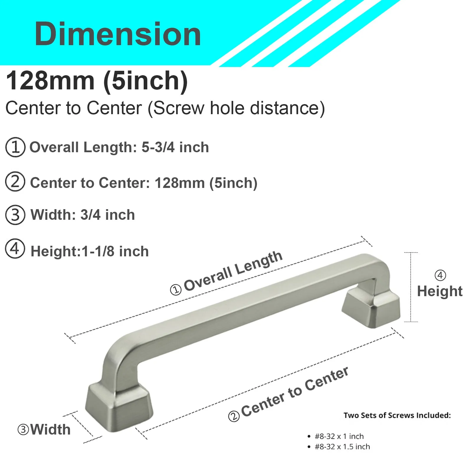 MH1650 Solid Brushed Nickel Cabinet Pulls Handles