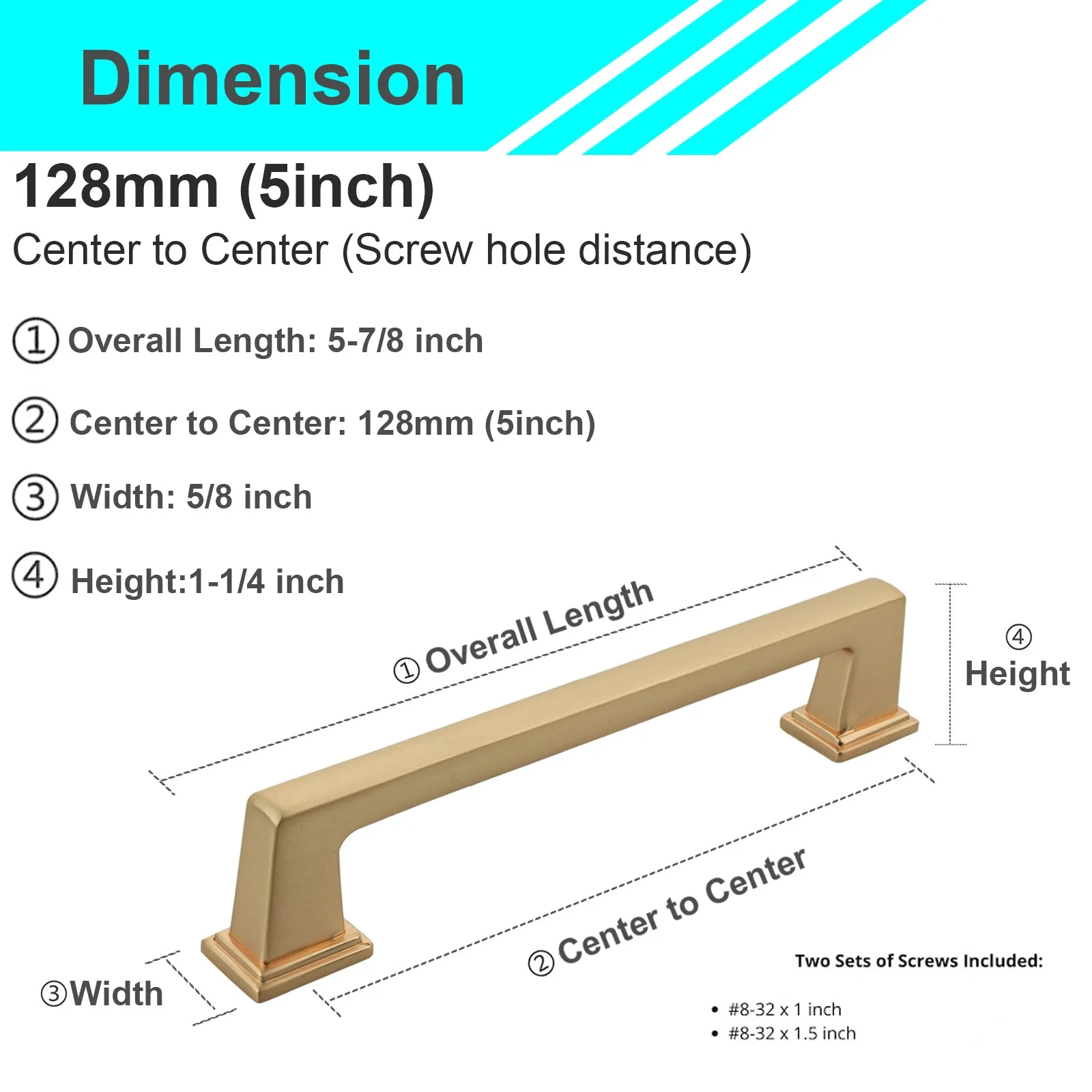 MH1654 Solid Brushed Champagne Gold Cabinet Pulls Handles