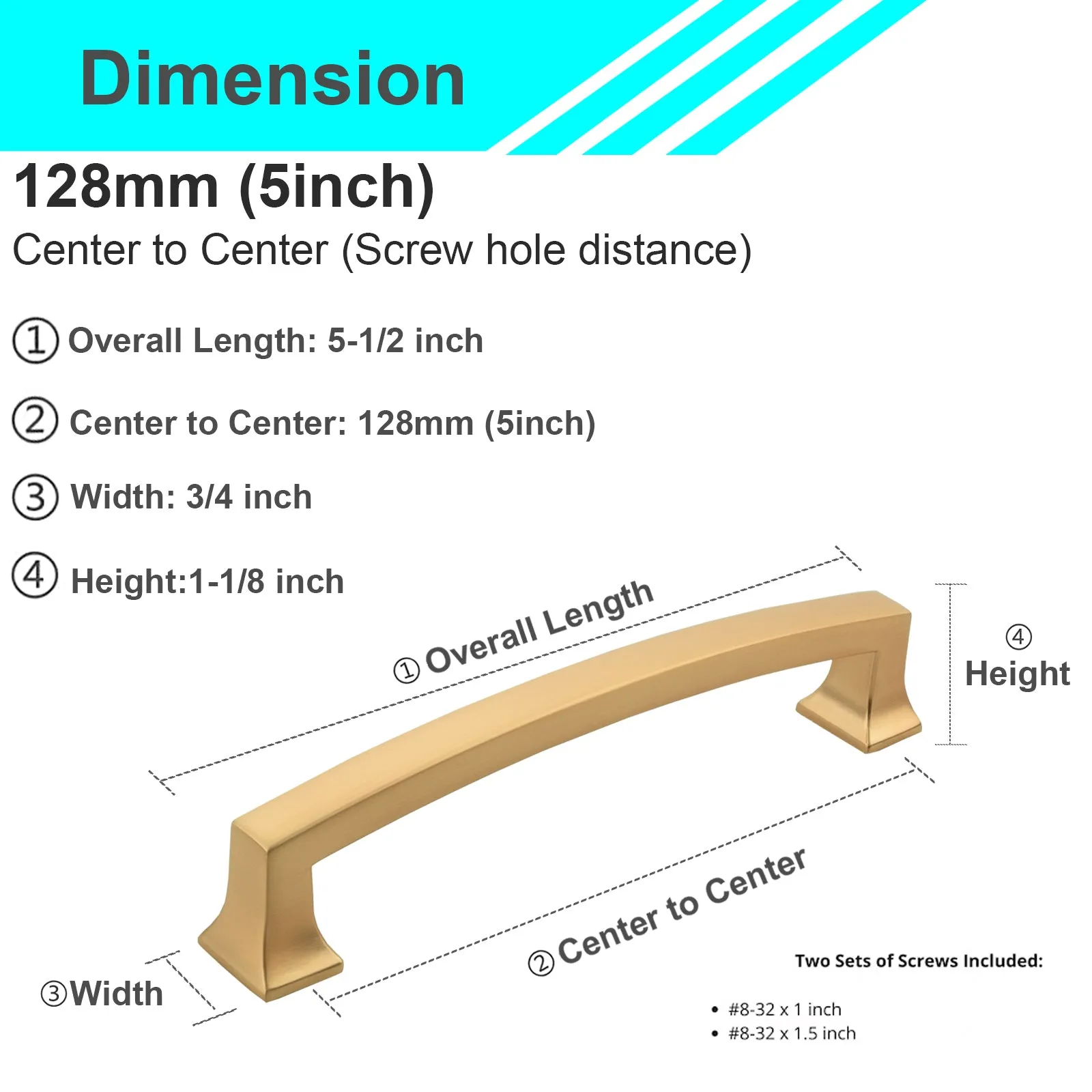 MH1658 Solid Champagne Gold Cabinet Pulls Handles