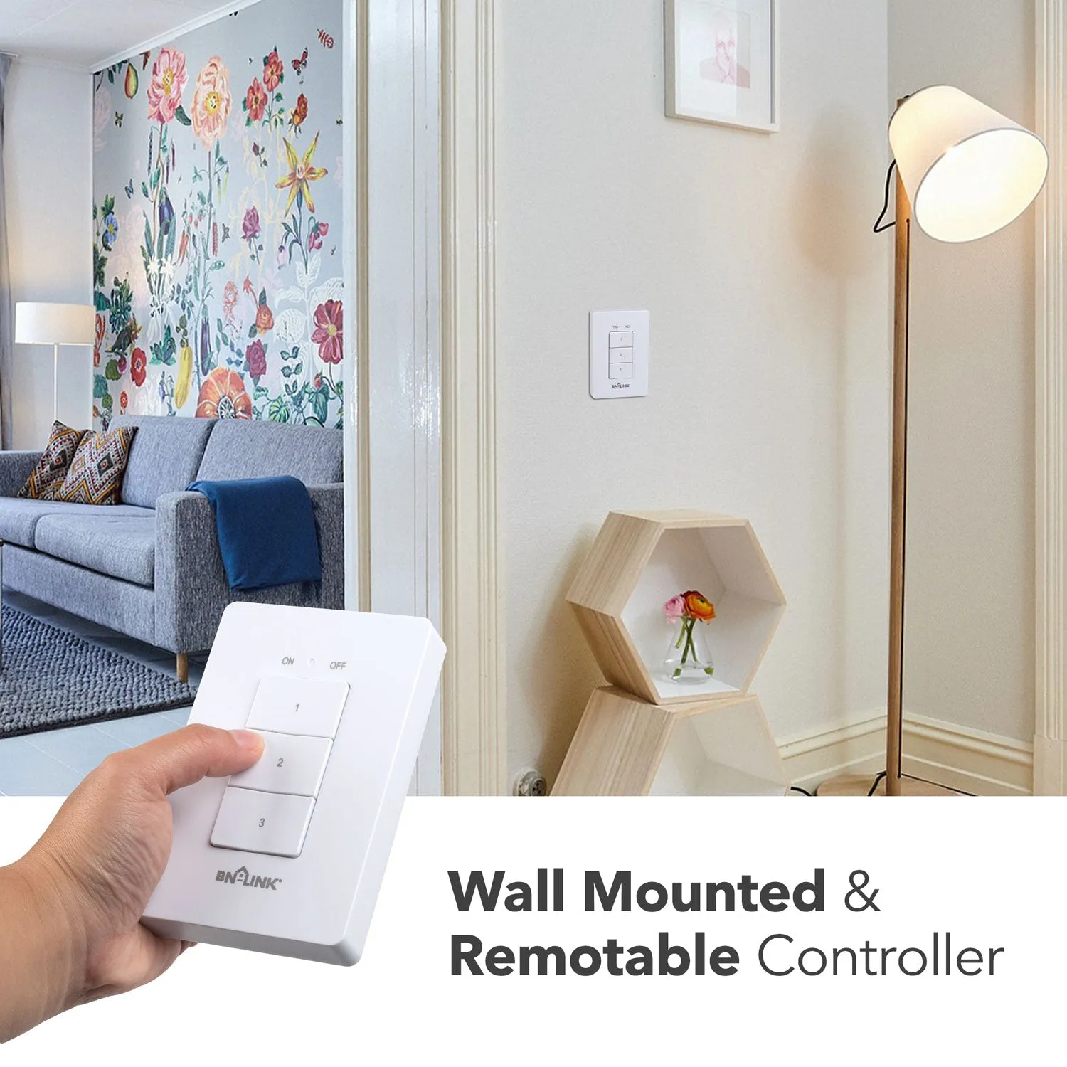 Mini Wireless Wall-Mounting Remote Control Outlet 3 Outlets BN-LINK