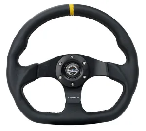 NRG Reinforced Steering Wheel - 320mm Sport Leather flat bottom with yellow center mark - RST-024MB-R-Y