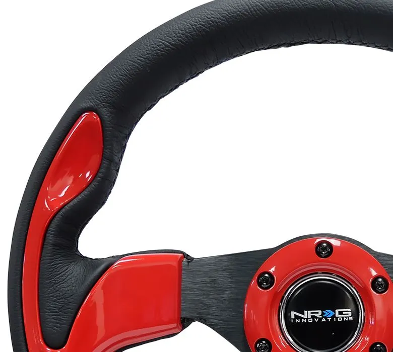 NRG Reinforced Steering Wheel- 320mm Sport Steering Wheel w/ Red Trim - RST-001RD