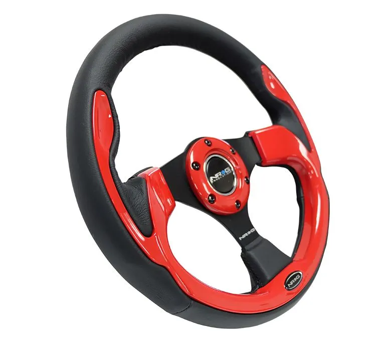 NRG Reinforced Steering Wheel- 320mm Sport Steering Wheel w/ Red Trim - RST-001RD