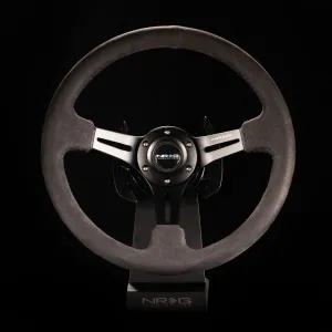 NRG Reinforced Steering Wheel 350mm Sport Steering Wheel (3" Deep) Black Leather with Alcantara Stitching - RST-018SA
