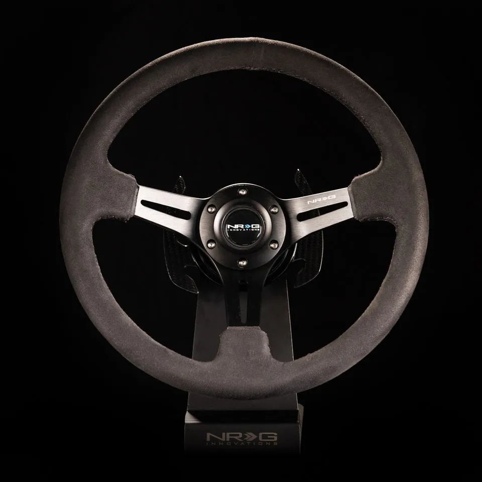 NRG Reinforced Steering Wheel 350mm Sport Steering Wheel (3" Deep) Black Leather with Alcantara Stitching - RST-018SA