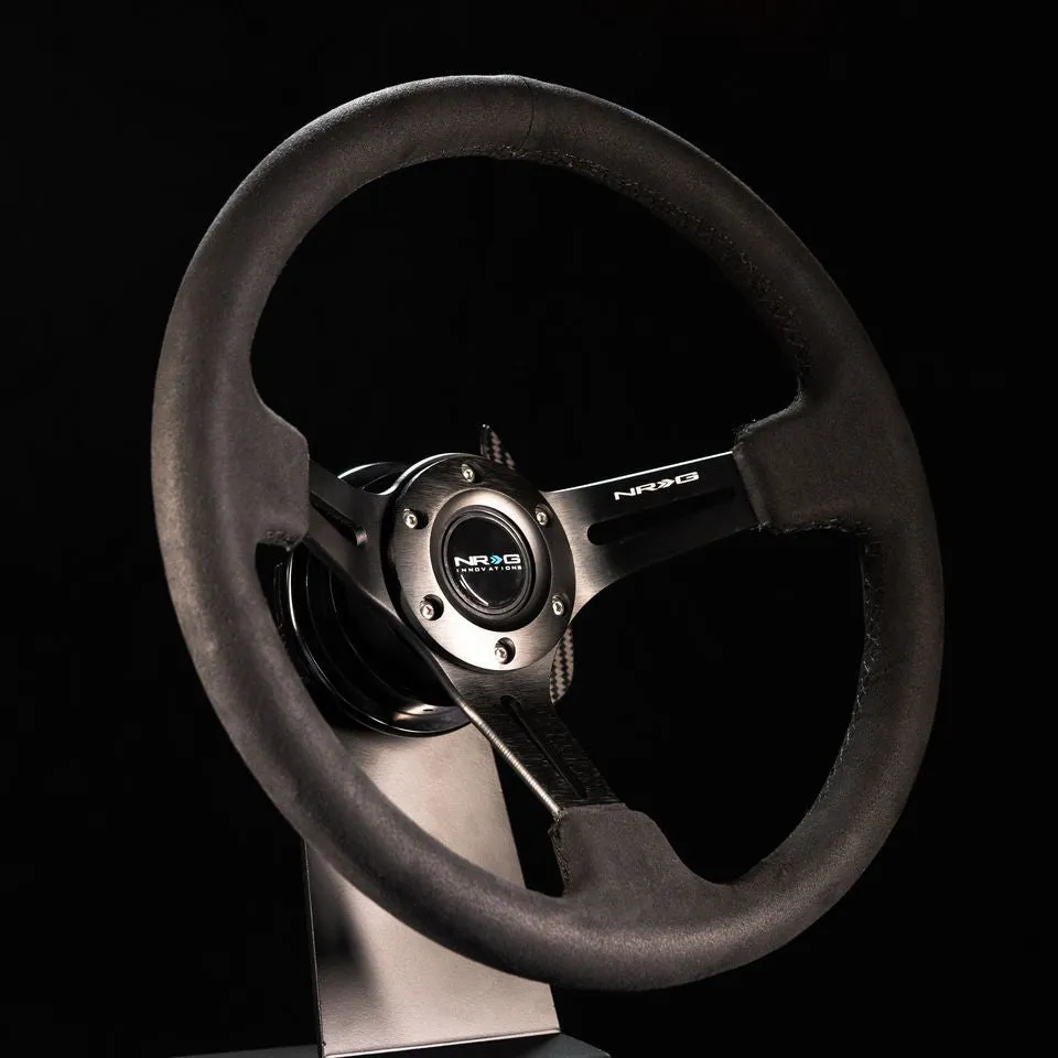 NRG Reinforced Steering Wheel 350mm Sport Steering Wheel (3" Deep) Black Leather with Alcantara Stitching - RST-018SA