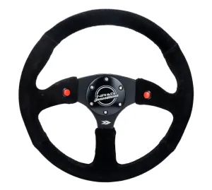NRG Reinforced Steering Wheel - 350mm Sport Suede Racing ( 2.5" Deep) Comfort Grip, 4mm matte black spoke with Suede finish and dual button - RST-023D-S