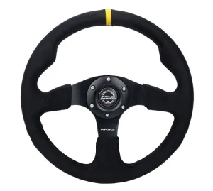 NRG Reinforced Steering Wheel - Alcantara Steering Wheel w/ Yellow Center Mark 320mm w/ BLACK stitch - RST-012SA-Y