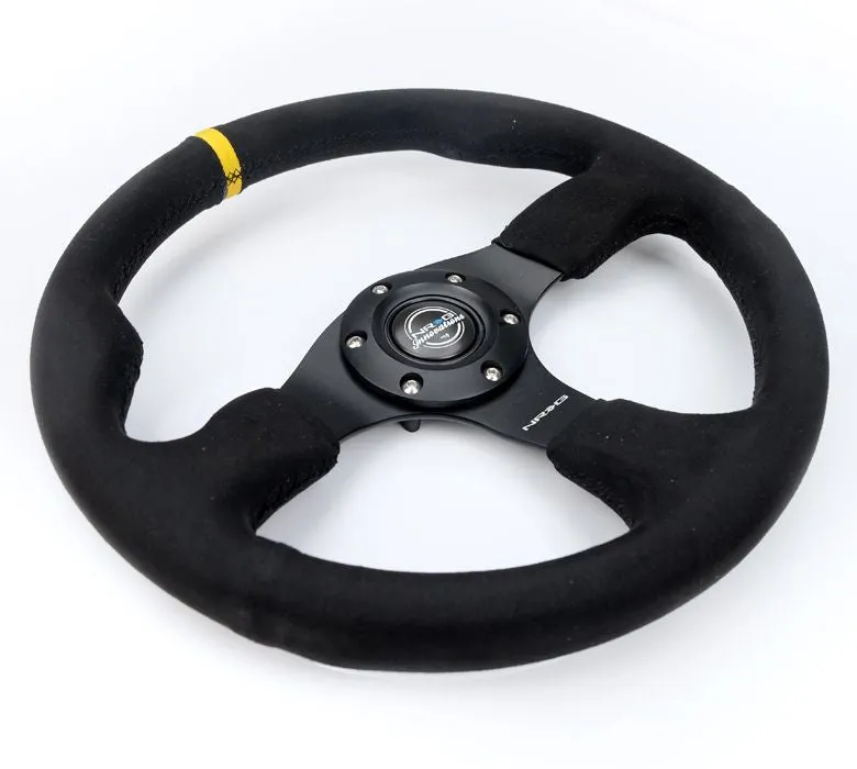 NRG Reinforced Steering Wheel - Alcantara Steering Wheel w/ Yellow Center Mark 320mm w/ BLACK stitch - RST-012SA-Y