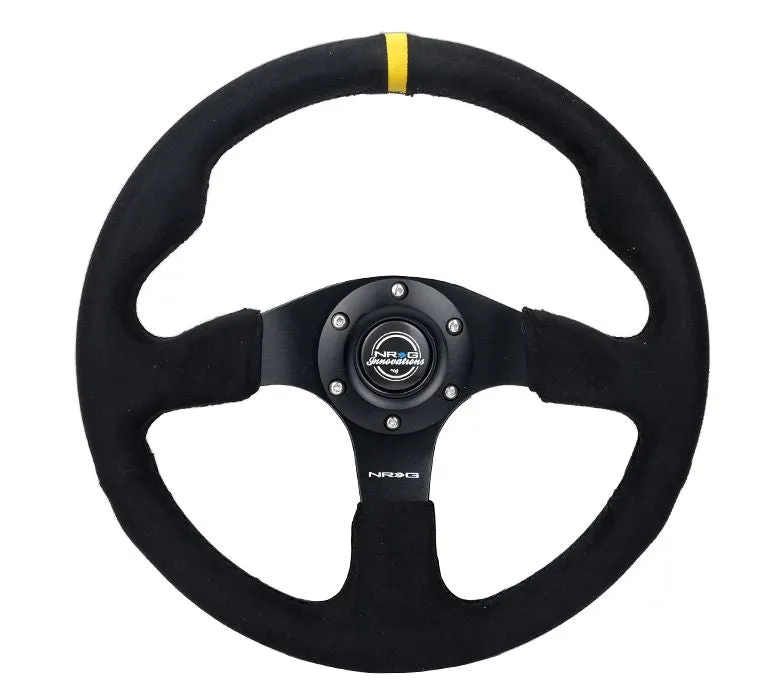 NRG Reinforced Steering Wheel - Alcantara Steering Wheel w/ Yellow Center Mark 320mm w/ BLACK stitch - RST-012SA-Y