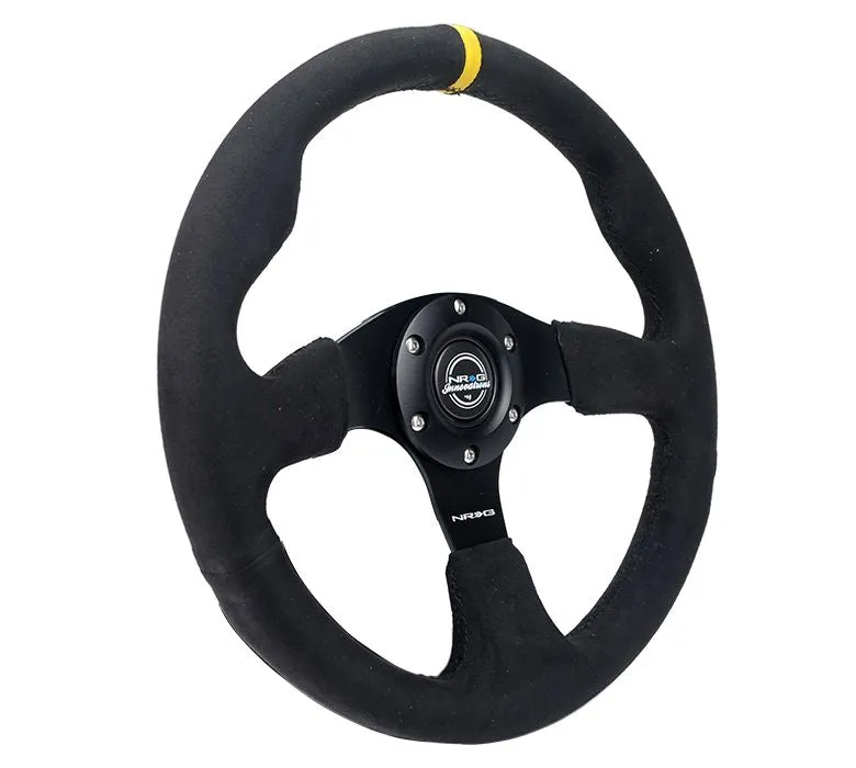NRG Reinforced Steering Wheel - Alcantara Steering Wheel w/ Yellow Center Mark 320mm w/ BLACK stitch - RST-012SA-Y