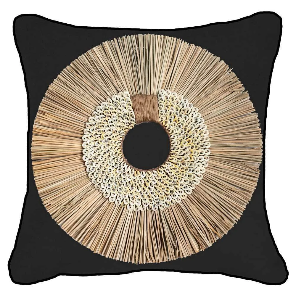 Shell Ring Coffee with Wood Sticks Black Lounge Cushion 55 x 55 cm