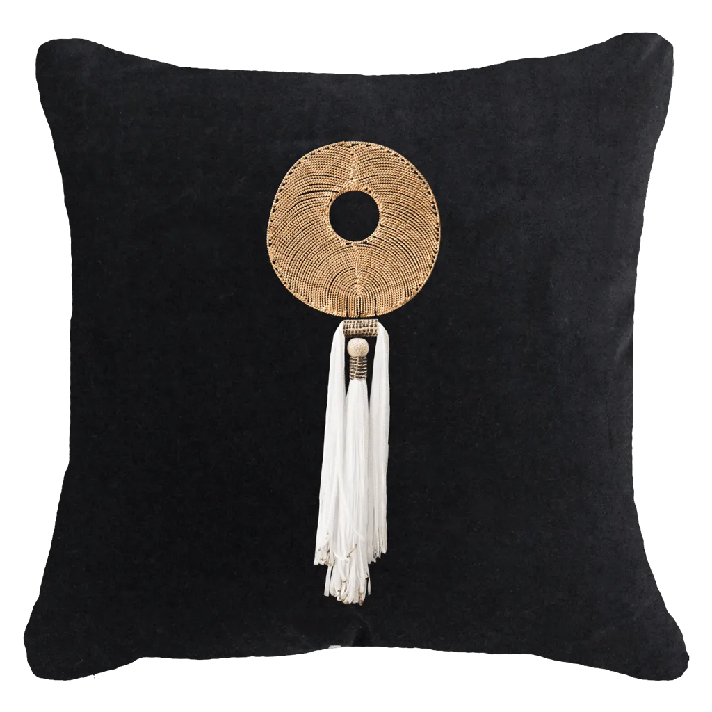 Tassel Disc Gold On Black 55 x 55 cm