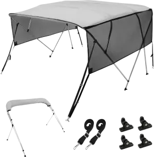Vevor 4 Bow Bimini Top Boat Cover with Mesh Sidewalls 8'L x 54"H x 91"-96"W 600D Polyester Canopy and Aluminum Frame New